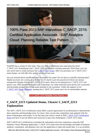 100% Pass 2023 SAP Marvelous C_SACP_2215: Certified Application Associate - SAP Analytics Cloud: Planning Reliable Test