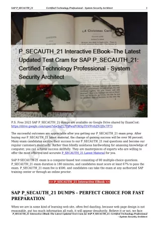 P_SECAUTH_21 Interactive EBook–The Latest Updated Test Cram for SAP P_SECAUTH_21: Certified Technology Professional - Sy
