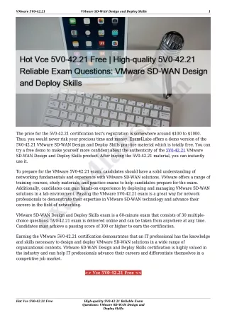 Hot Vce 5V0-42.21 Free | High-quality 5V0-42.21 Reliable Exam Questions: VMware SD-WAN Design and Deploy Skills
