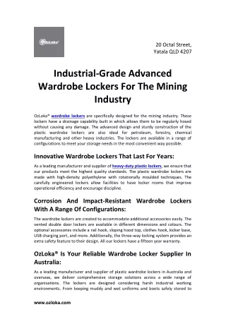 Industrial-Grade Advanced Wardrobe Lockers For The Mining Industry