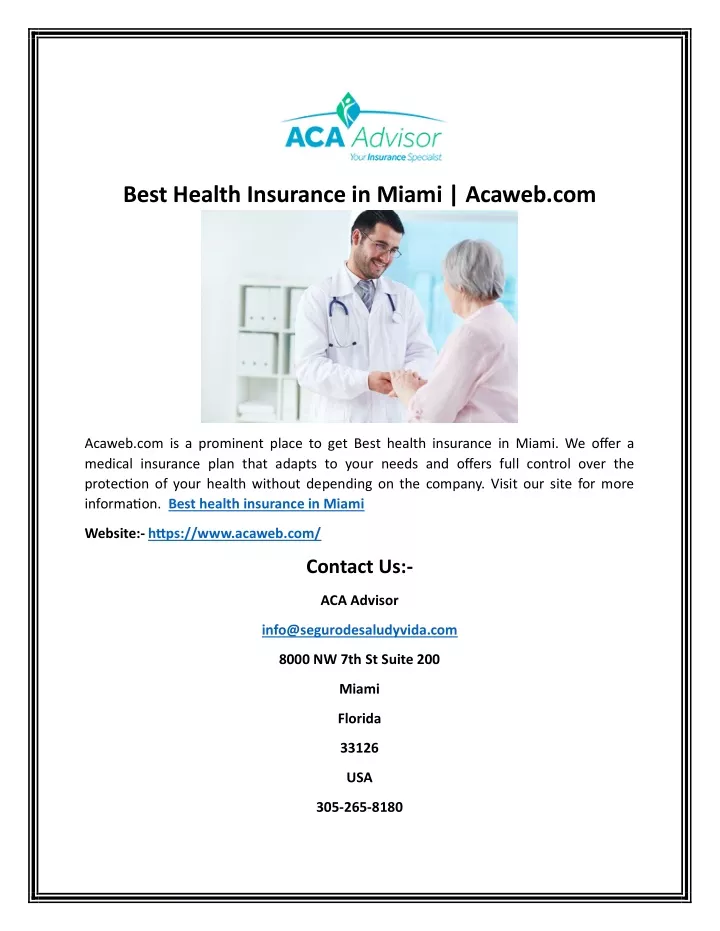 best health insurance in miami acaweb com