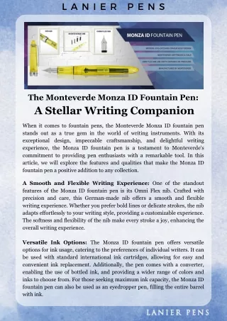 The Monteverde Monza ID Fountain Pen A Stellar Writing Companion