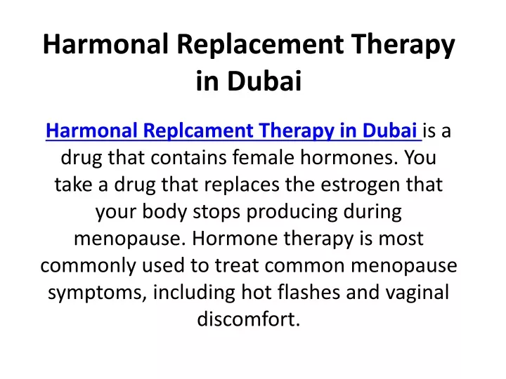 harmonal replacement therapy in dubai