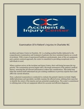 Examination Of A Patient's Injuries In Charlotte NC |   Accident And Injury Cen