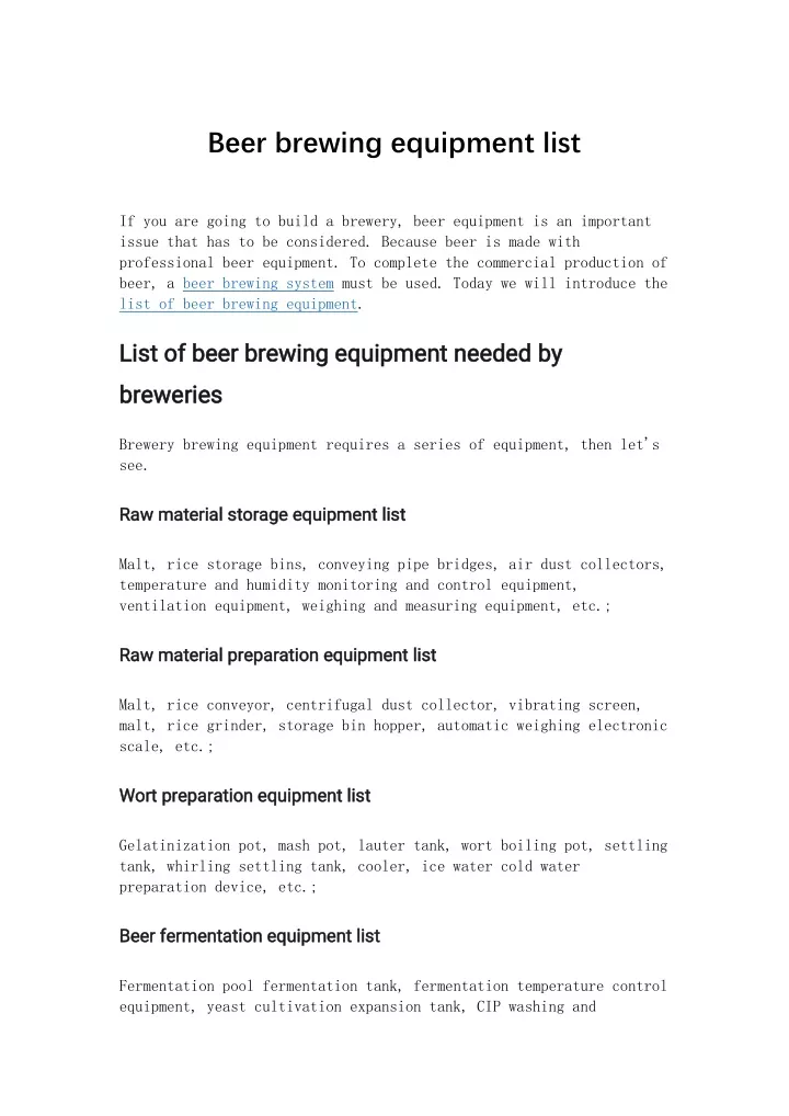 beer brewing equipment list