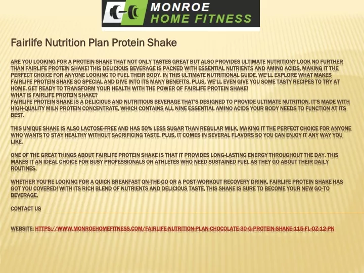 fairlife nutrition plan protein shake