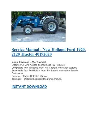 Service Manual - New Holland Ford 1920, 2120 Tractor 40192020