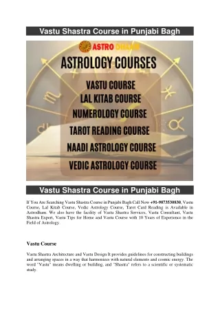 Vastu Shastra Course in Punjabi Bagh  91-9873530830