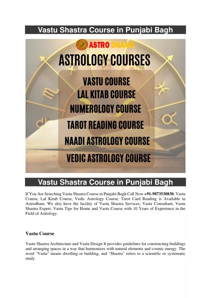 vastu shastra course in punjabi bagh