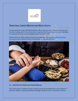 Traditional Chinese Medicine and Metal Health