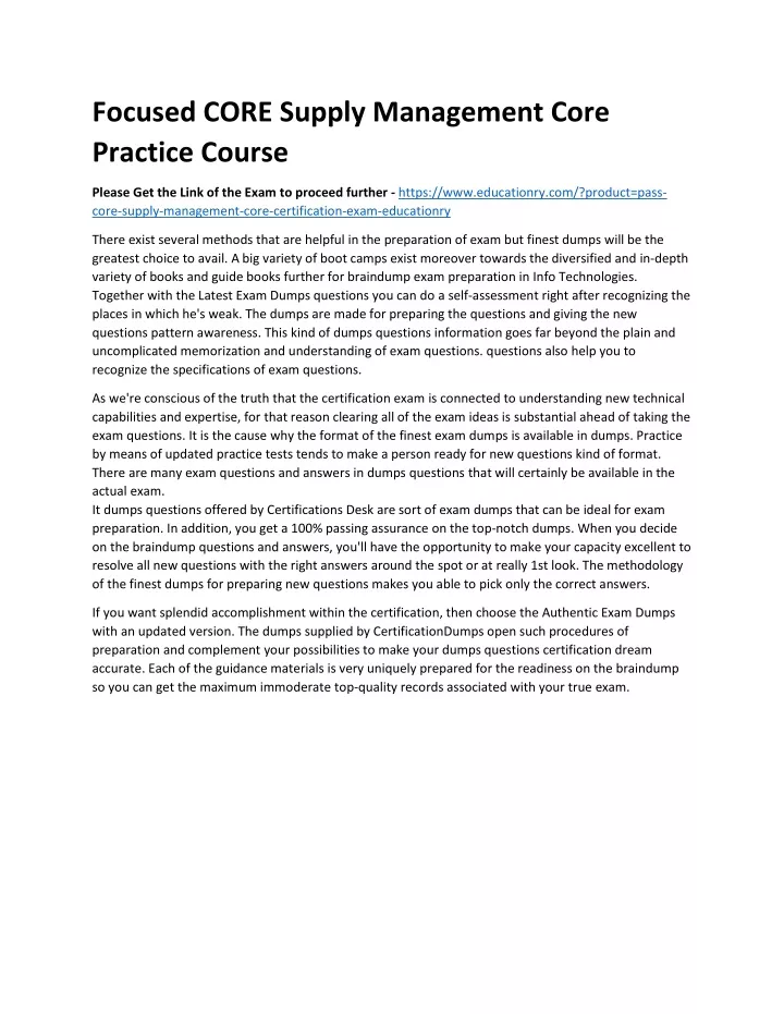 focused core supply management core practice