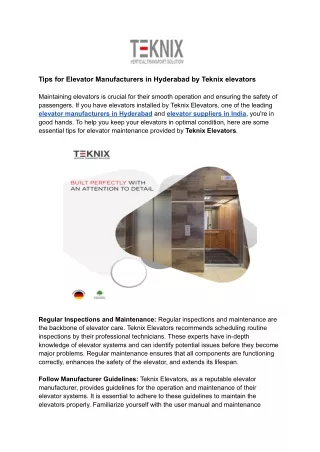 tips for elevator manufacturers in hyderabad