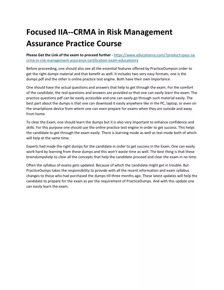 focused iia crma in risk management assurance