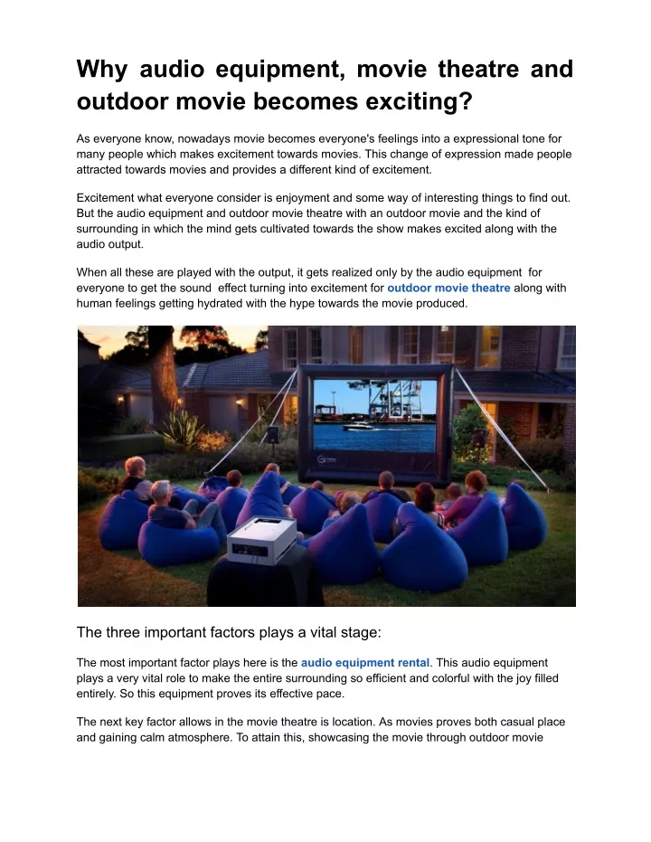 why audio equipment movie theatre and outdoor