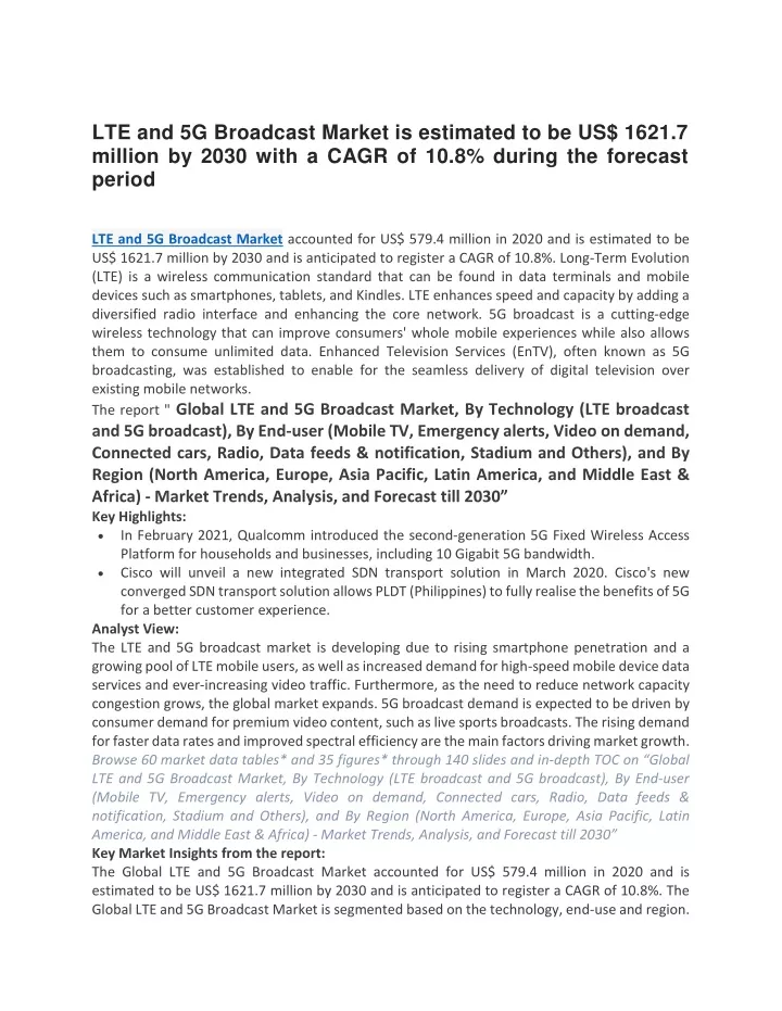 lte and 5g broadcast market is estimated