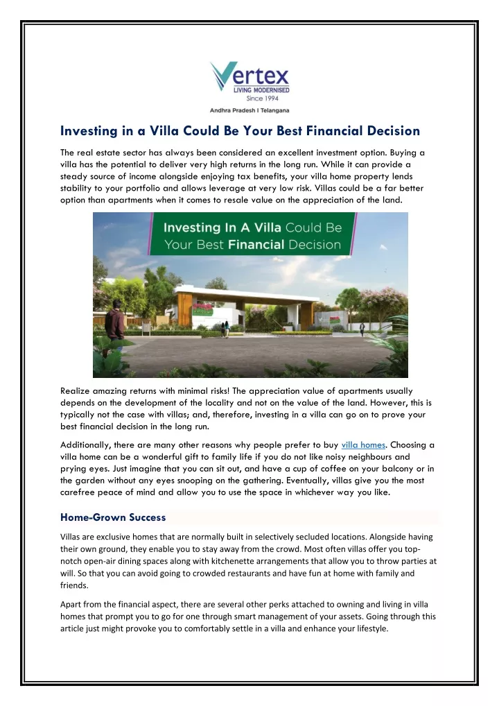 investing in a villa could be your best financial