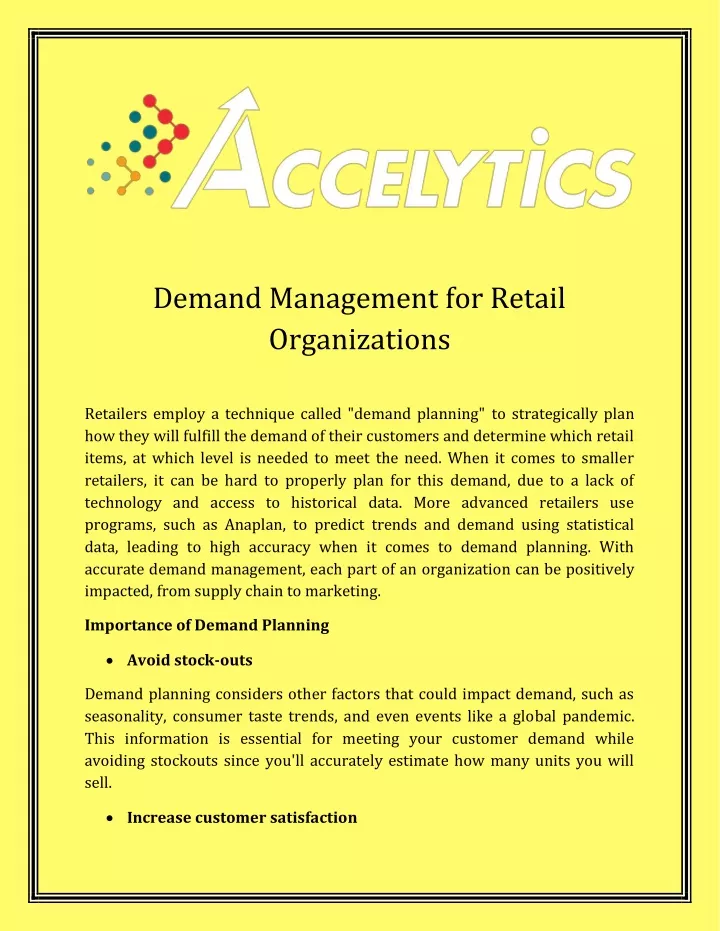 demand management for retail organizations