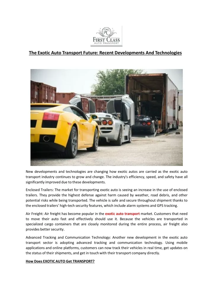 the exotic auto transport future recent