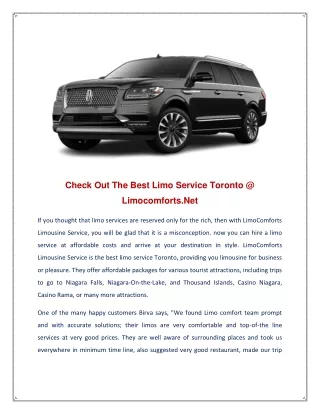 Check Out The Best Limo Service Toronto @ Limocomforts.Net