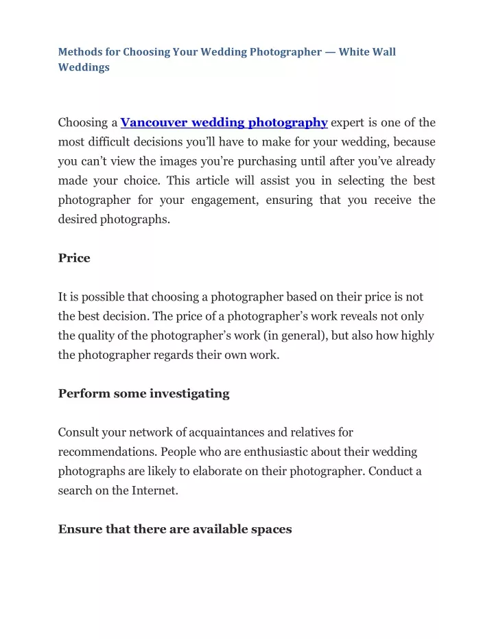 methods for choosing your wedding photographer