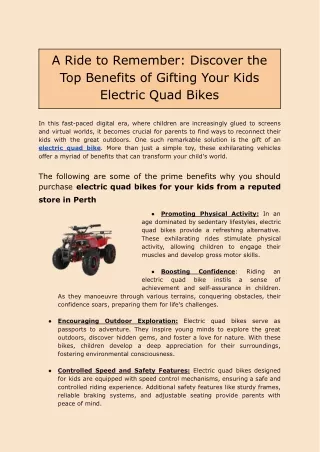A Ride to Remember: Discover the Top Benefits of Gifting Your Kids Electric Quad