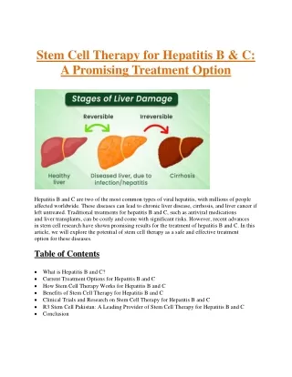 Stem Cell Therapy for Hepatitis B & C