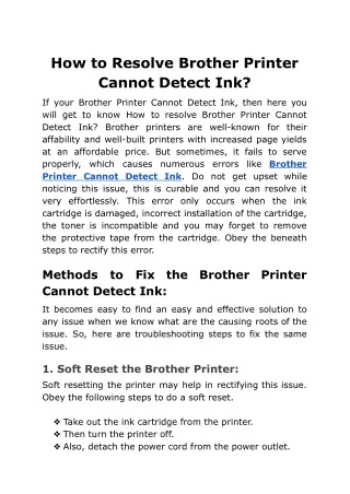 Instant Solution To Solve Brother Printer Cannot Detect Ink Issue