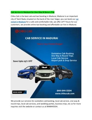 cab service in madurai for one way return trip