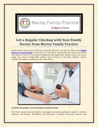 Get a Regular Checkup with Your Family Doctor from Macley Family Practice