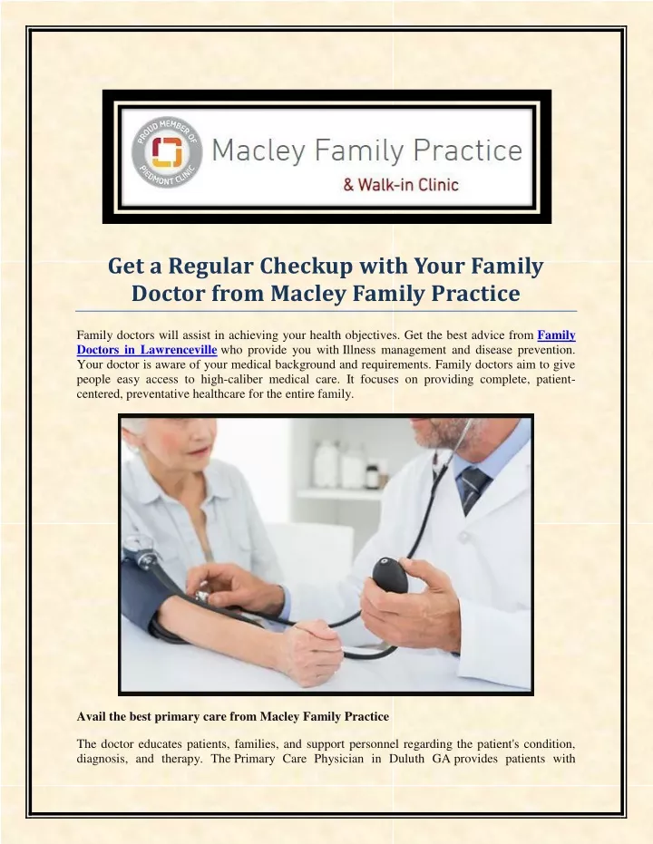 get a regular checkup with your family doctor