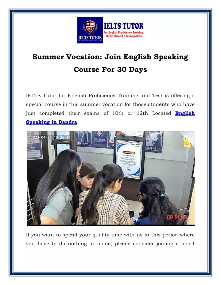 summer vocation join english speaking