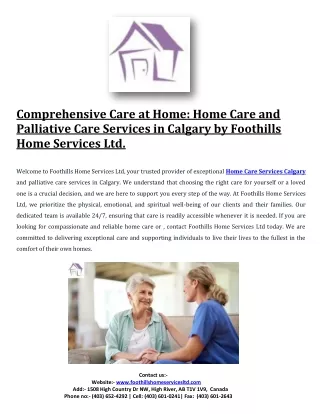 Comprehensive Care at Home: Home Care and Palliative Care Services in Calgary
