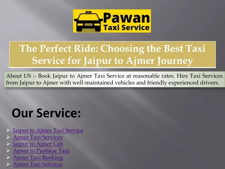 about us book jaipur to ajmer taxi service