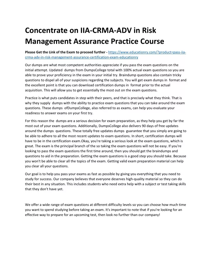 concentrate on iia crma adv in risk management
