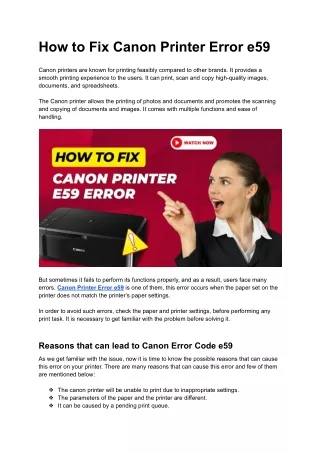 How to Fix Canon Printer Error e59