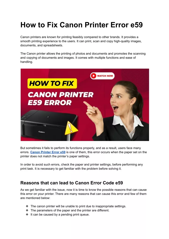 how to fix canon printer error e59