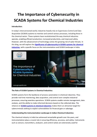 The Importance of Cybersecurity in SCADA Systems for Chemical Industries - Groupnish