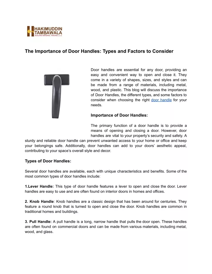 the importance of door handles types and factors
