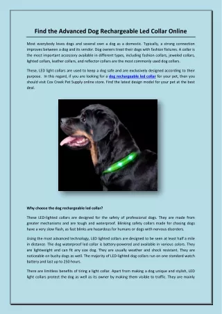 Find the Advanced Dog Rechargeable Led Collar Online