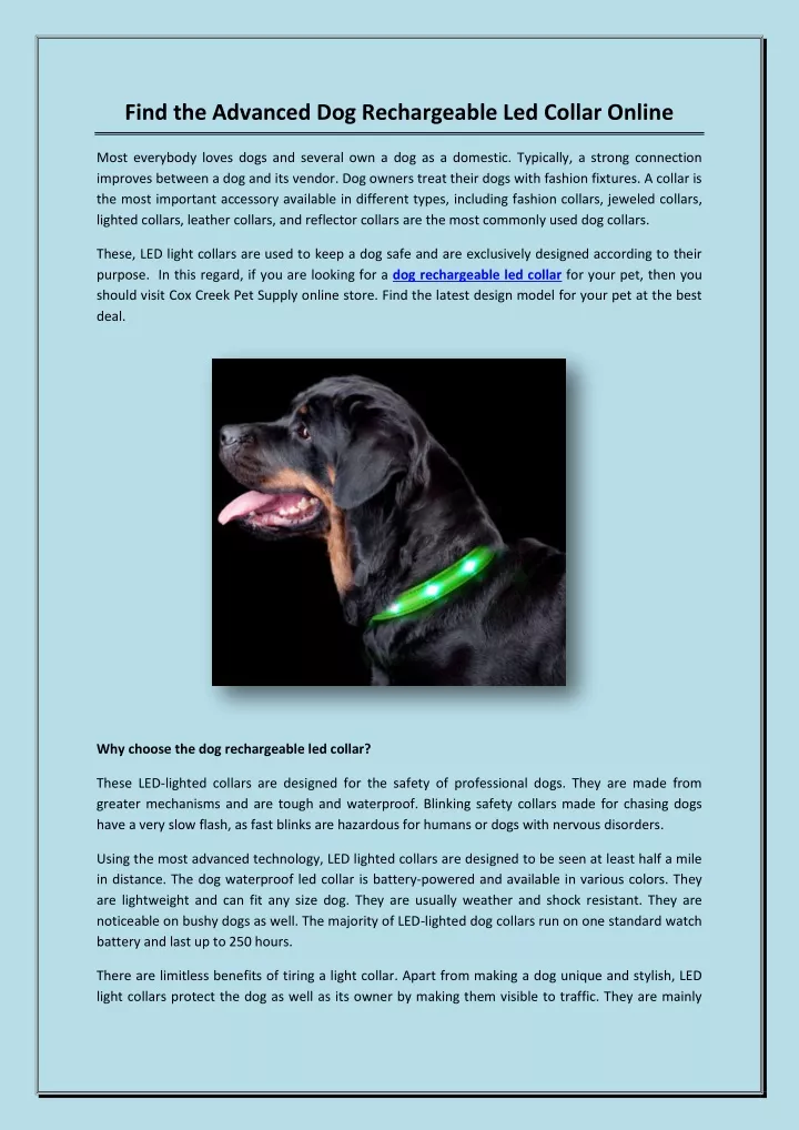 find the advanced dog rechargeable led collar