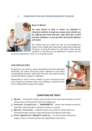 Physiotherapist and Chiropractor in Delhi