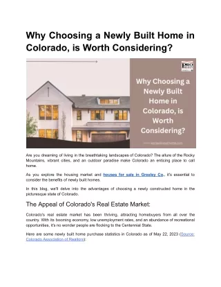 Why Choosing a Newly Built Home in Colorado is Worth Considering?
