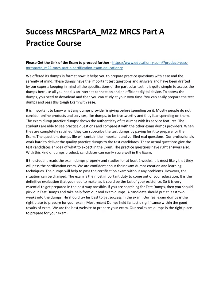 success mrcsparta m22 mrcs part a practice course