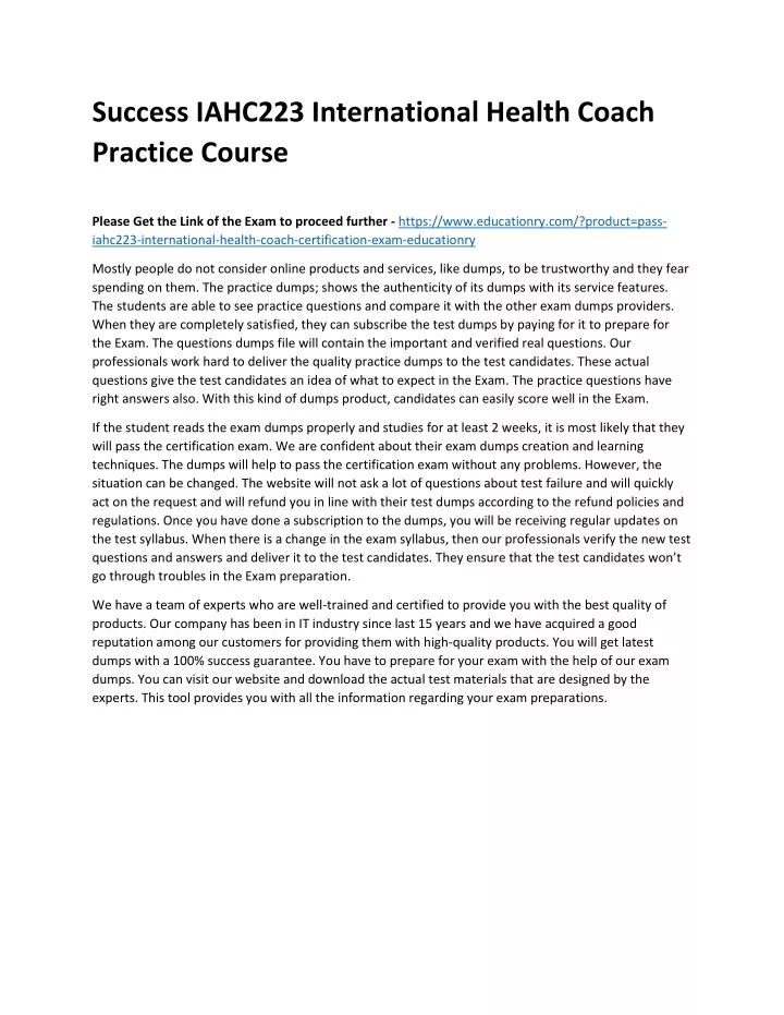 success iahc223 international health coach