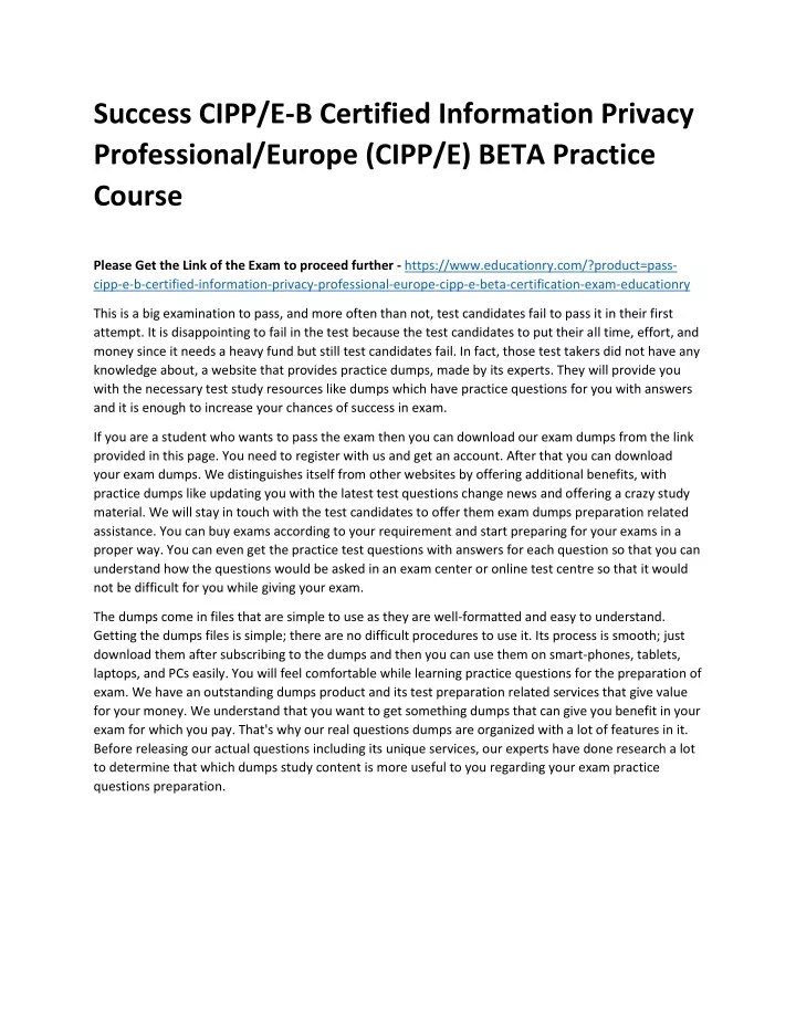 PPT - CIPP/E-B Certified Information Privacy Professional/Europe (CIPP ...