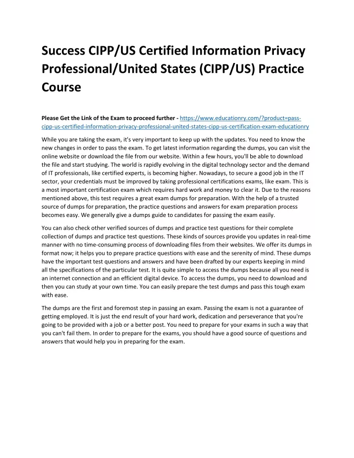 success cipp us certified information privacy