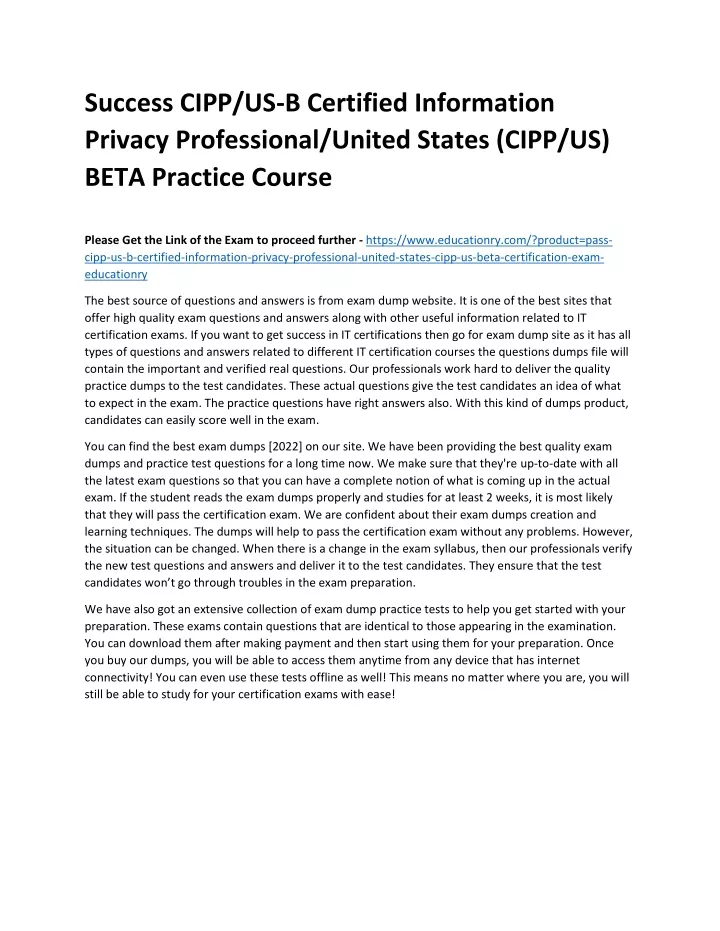 PPT - CIPP/US-B Certified Information Privacy Professional/United ...