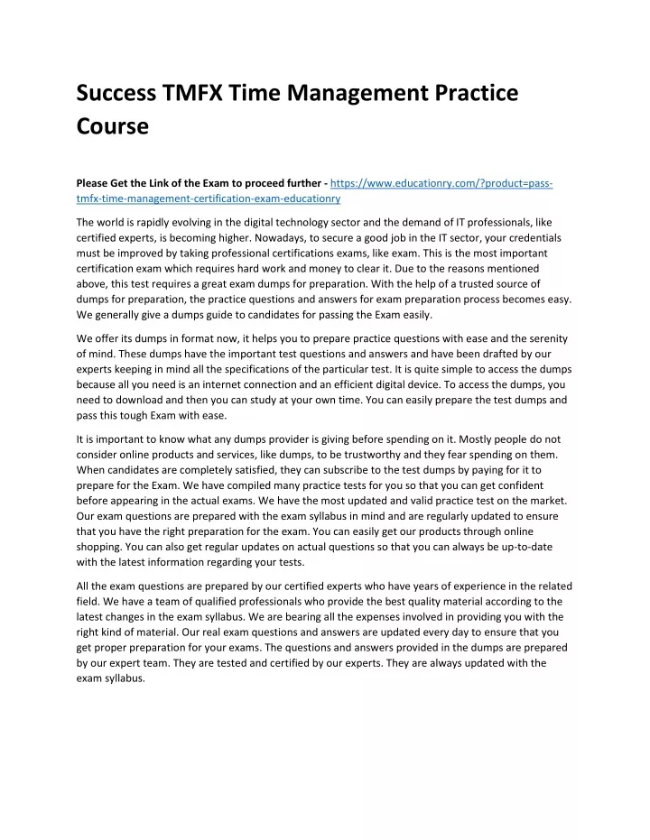 success tmfx time management practice course