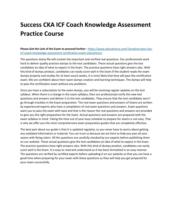 success cka icf coach knowledge assessment