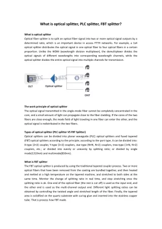 What is optical splitter, PLC splitter, FBT splitter